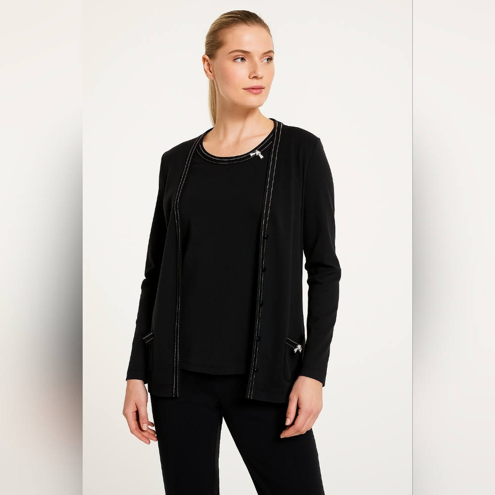 Marc Cain Size 10 Black Cardigan & Tank Top Set With Bows